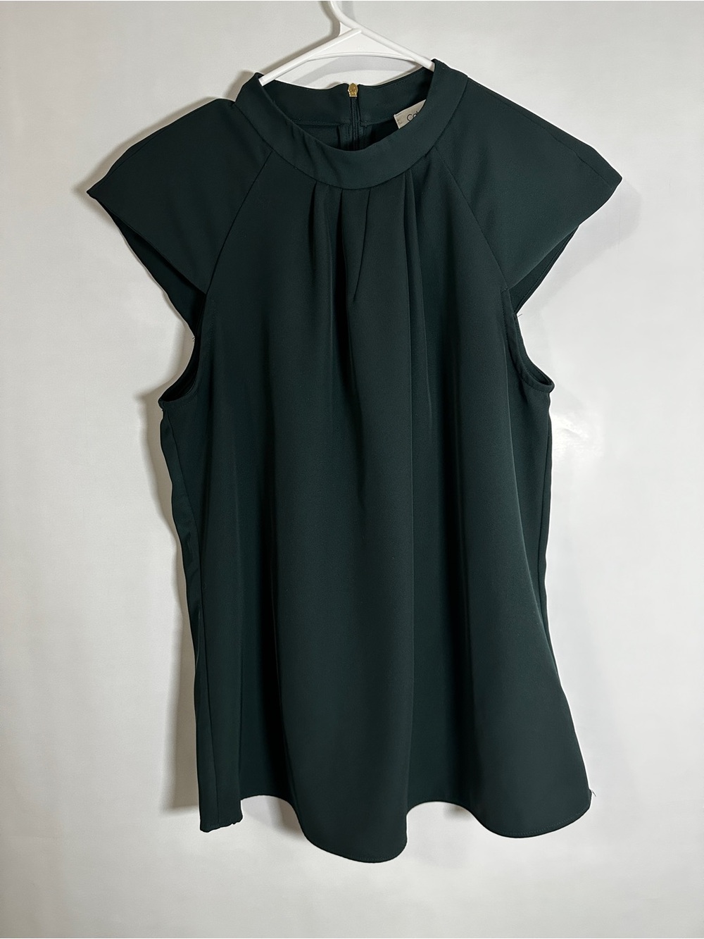 #134 Calvin Klein Dark Green Pleated Cap Sleeve Blouse